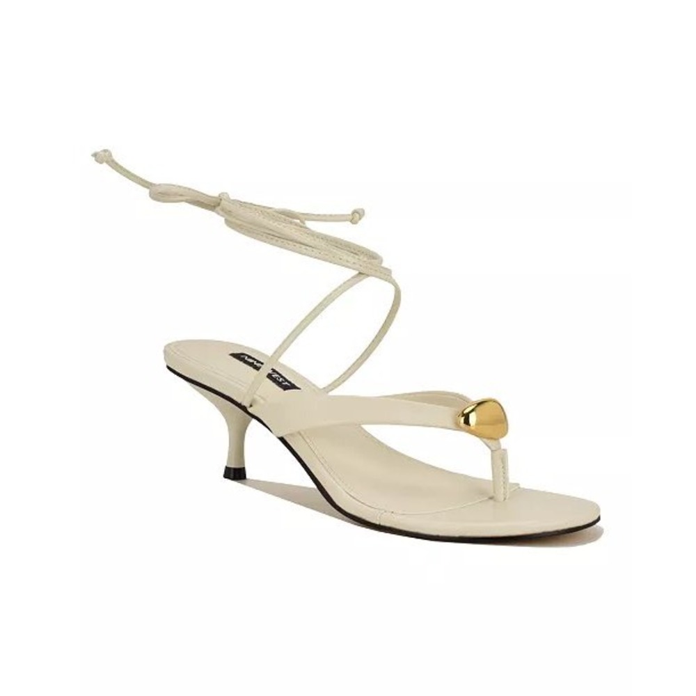 Nine West Batty Sandals Women 7.5 Batty Ivory Kitten Heel Lace Up WNBATTY3 EUC
